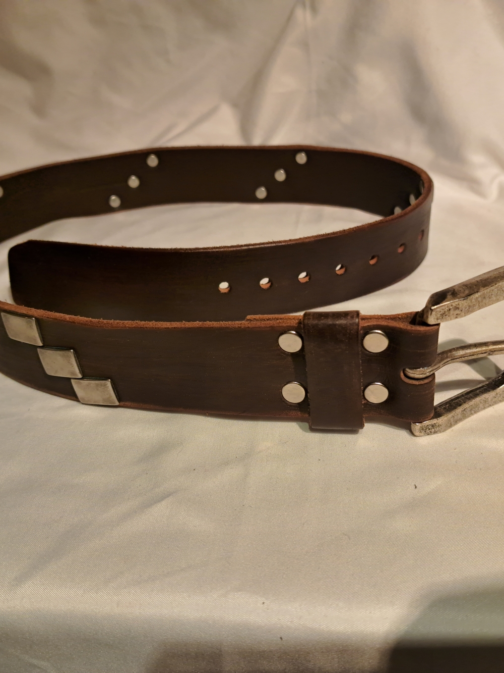 Studded Brown Leather Women’s Belt with Silver Accents